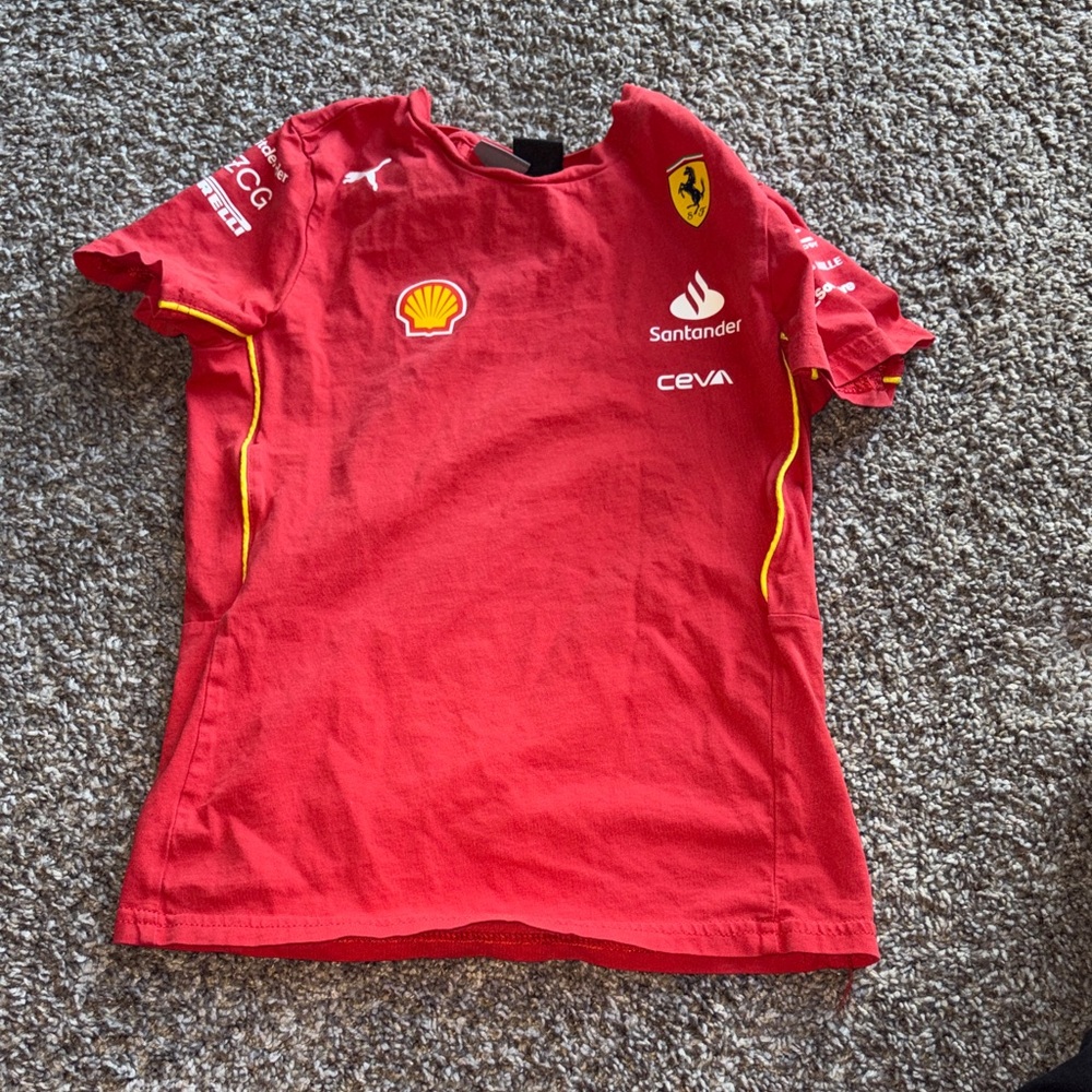 Ferrari Red Kids Racing Tee with Yellow Trim